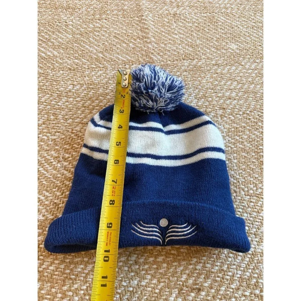 Blue & White Striped Pom Beanie